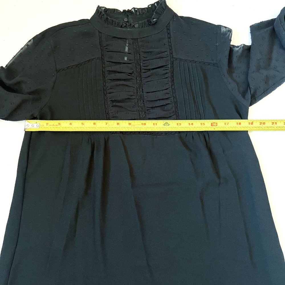 Zara Shift mini Dress with Ruffle front and Sheer Dot Sleeves Party Dress - Picture 9 of 10